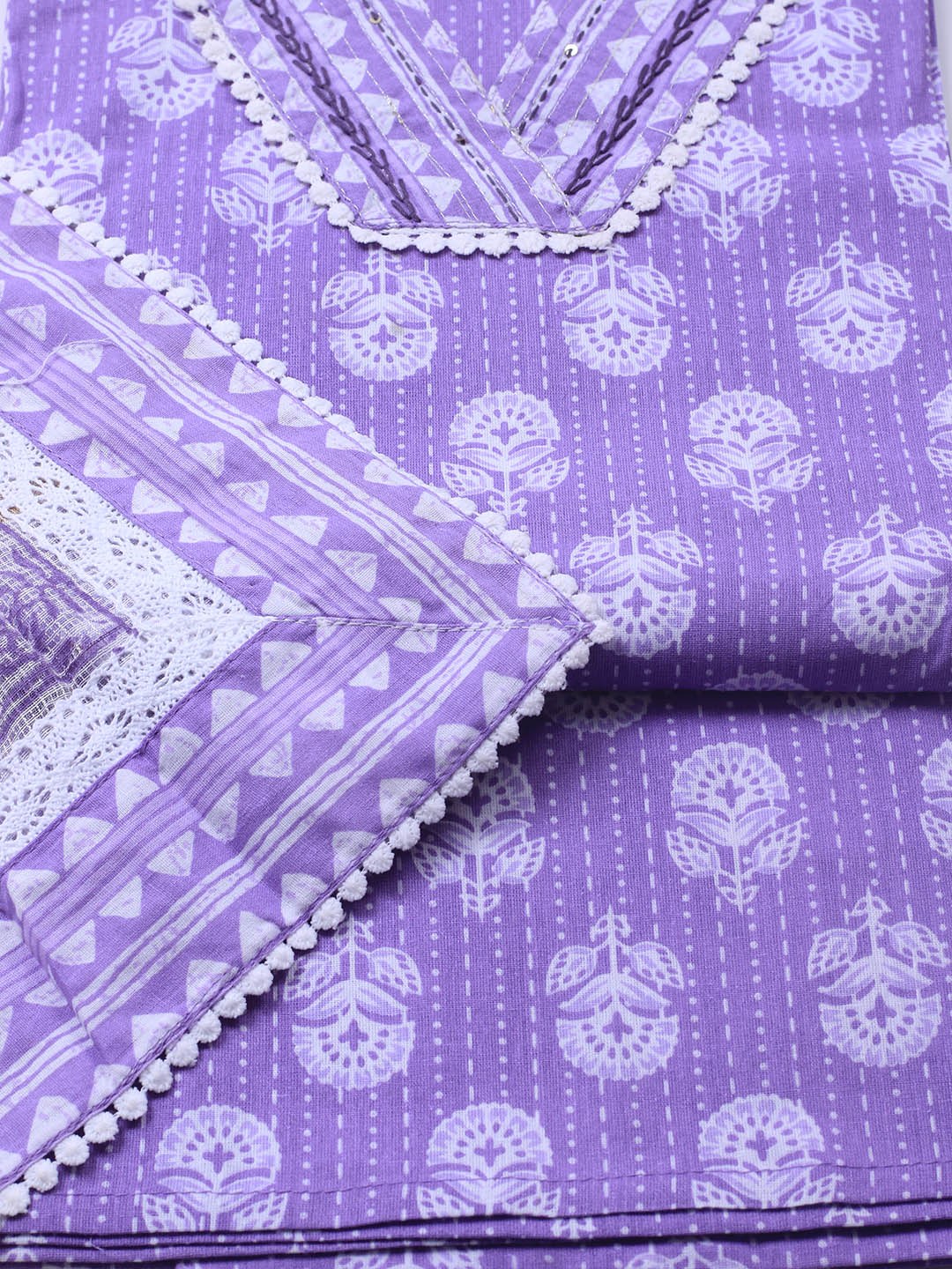 Printed Cotton Blend Unstitched Suit With Dupatta
