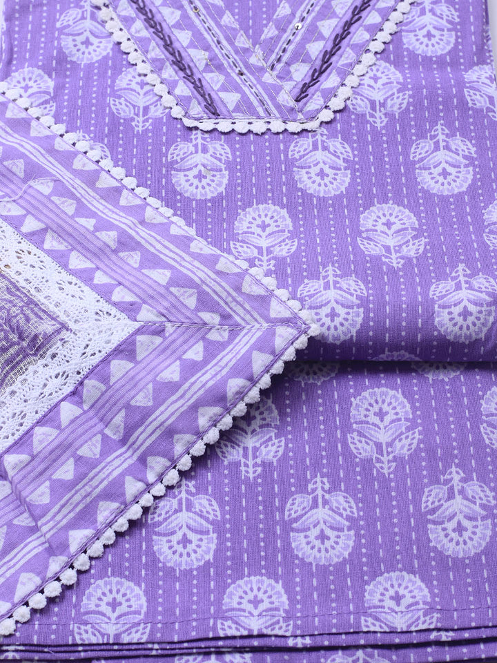 Printed Cotton Blend Unstitched Suit With Dupatta