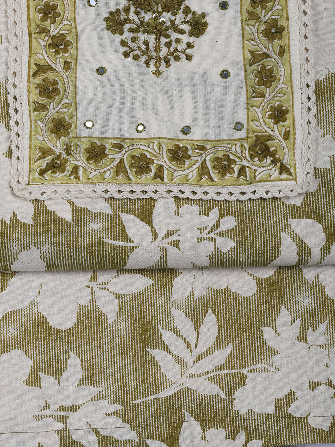 Neck Work Cotton Blend Unstitched Suit With Dupatta