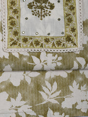 Neck Work Cotton Blend Unstitched Suit With Dupatta