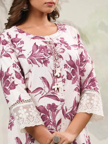 Floral Printed Cotton Kurta With Pants