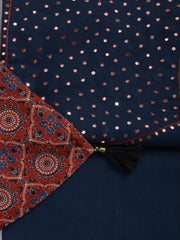 Neck Mirror Work Cotton Blend Unstitched Suit With Dupatta