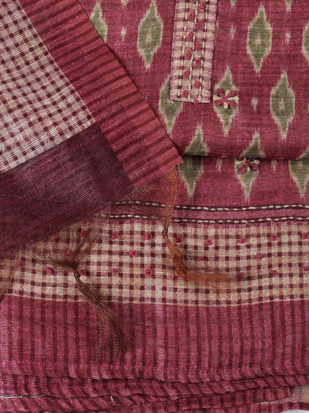 Kantha Work Chanderi Unstitched Suit With Dupatta