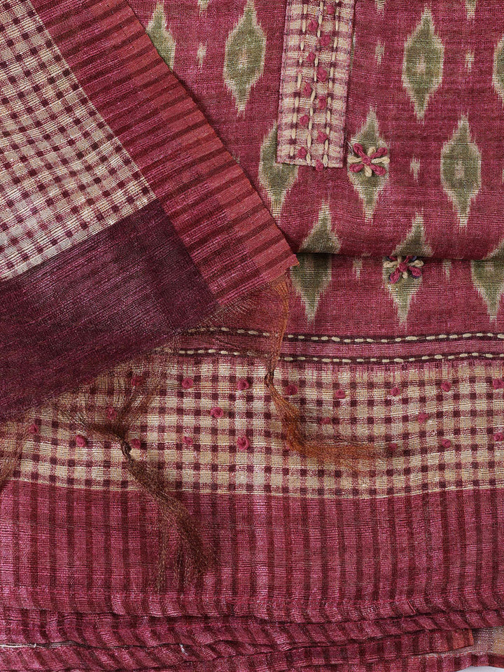 Kantha Work Chanderi Unstitched Suit With Dupatta