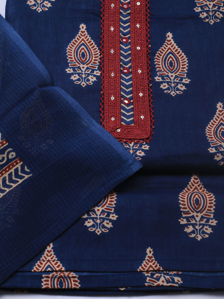 Printed Cotton Blend Unstitched Suit Piece With Dupatta