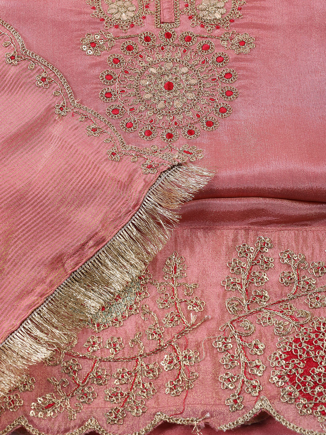 Neck Embroidered Tissue Unstitched Suit With Dupatta