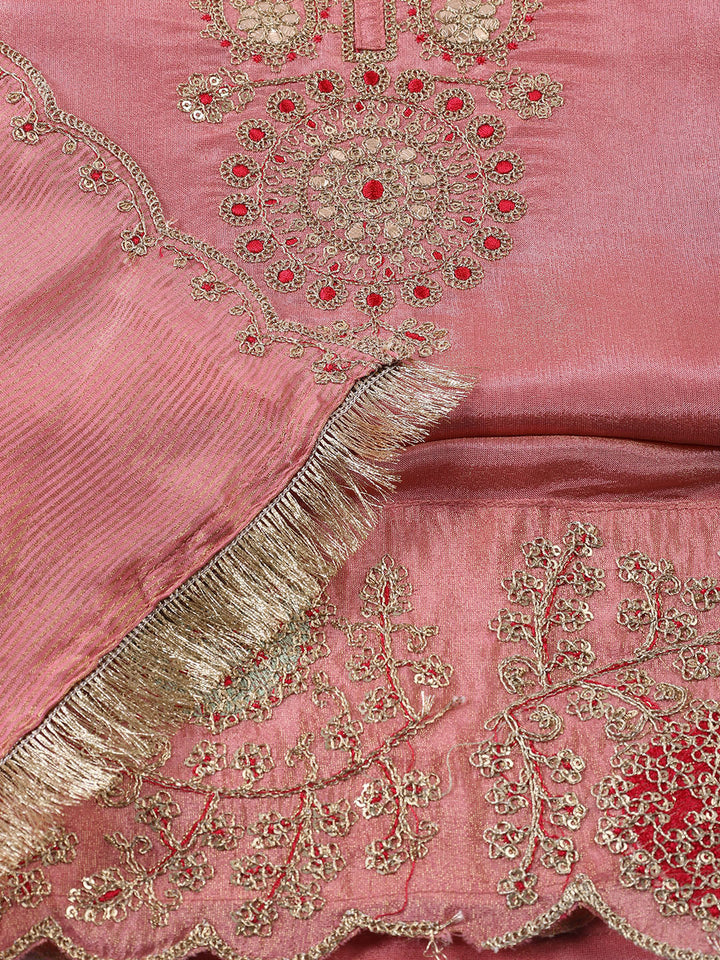 Neck Embroidered Tissue Unstitched Suit With Dupatta