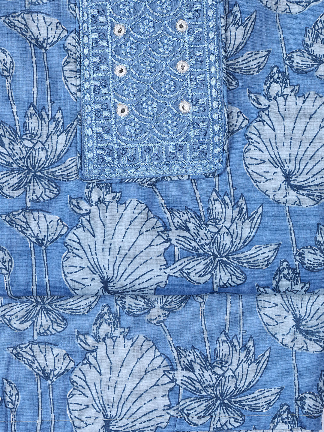 Neck Woek Cotton Blend Unstitched Suit With Dupatta