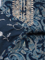 Neck Embroidered Cotton Blend Unstitched Suit Piece With Dupatta