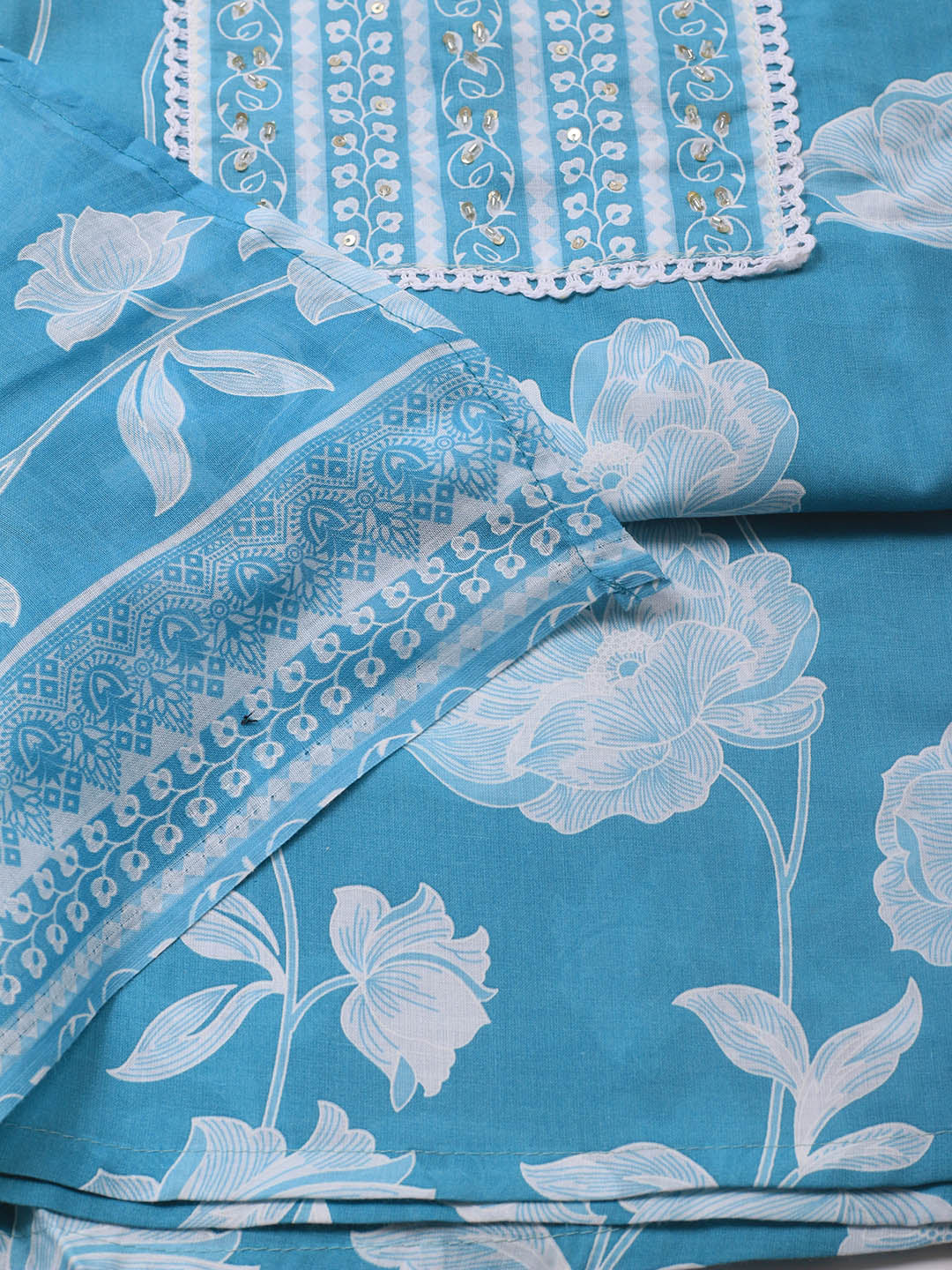 Printed Cotton Blend Unstitched Suit With Dupatta