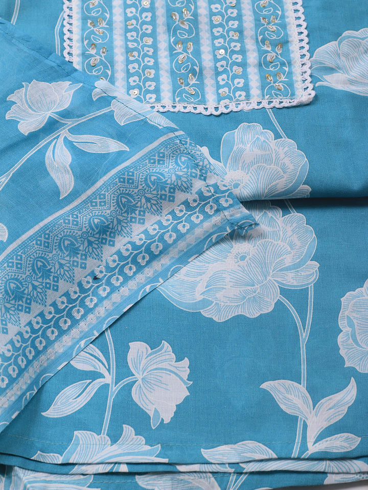 Printed Cotton Blend Unstitched Suit With Dupatta