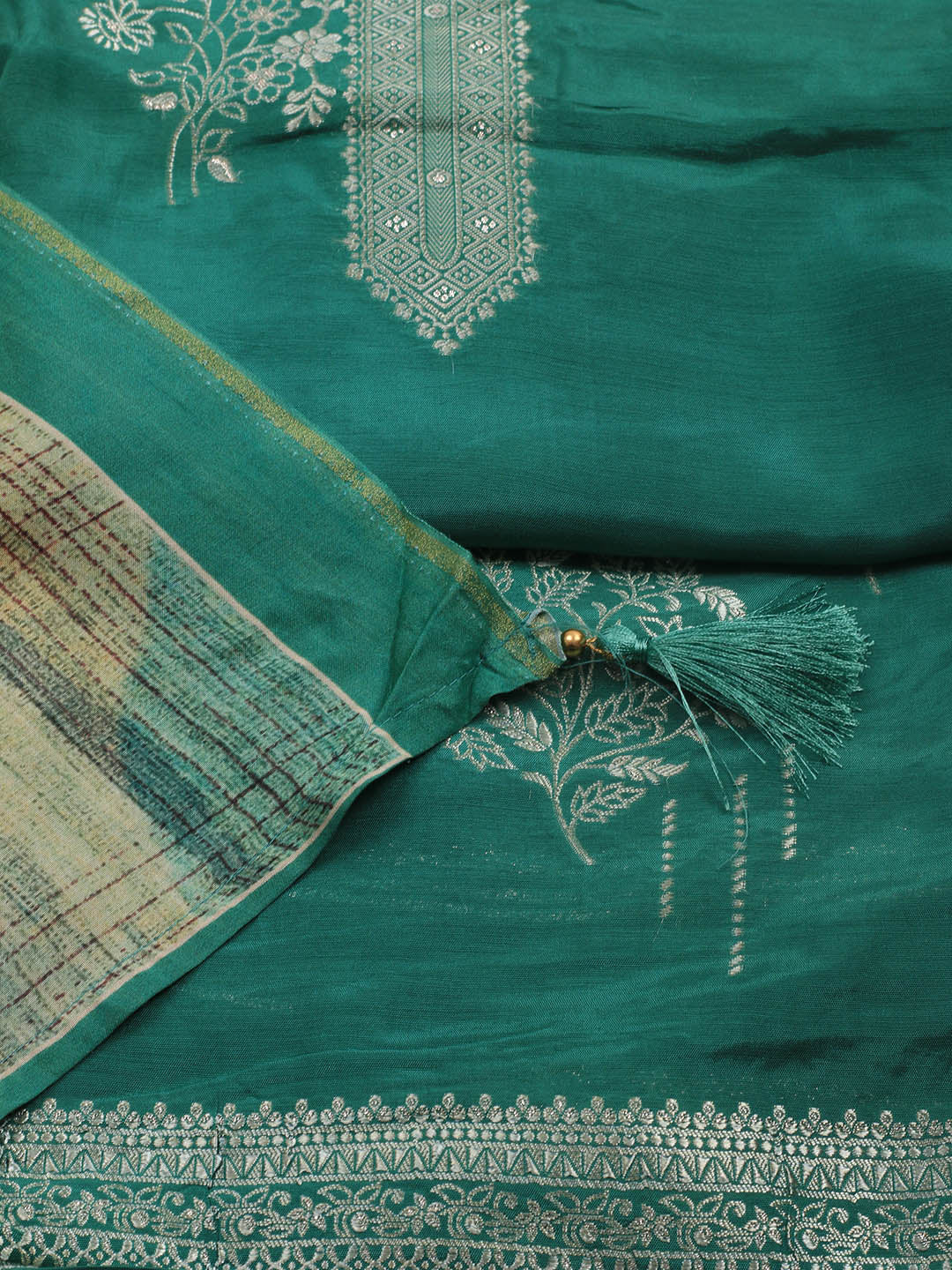 Zardozi Art Silk Unstitched Suit Piece With Dupatta