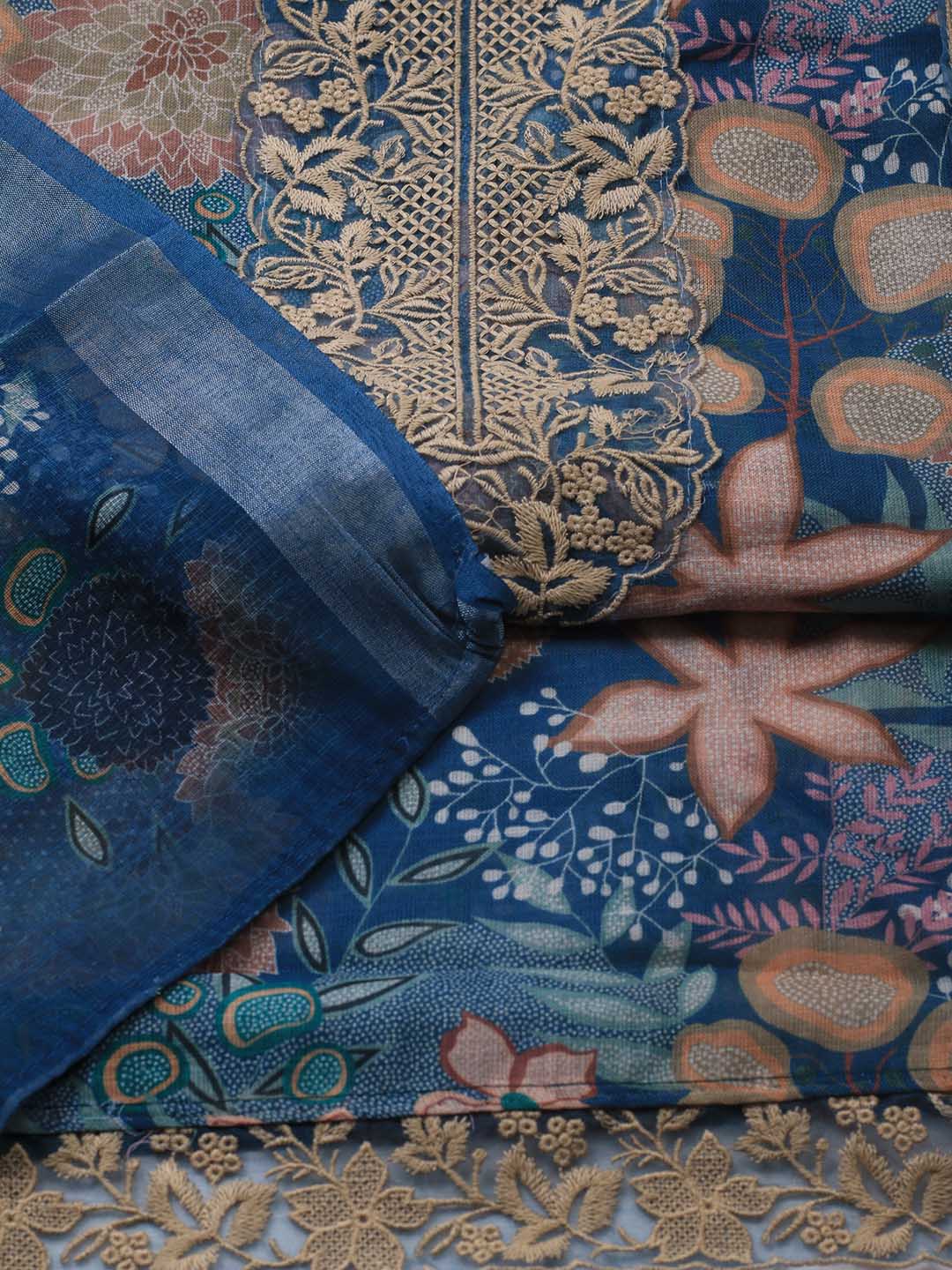 Embroidered Linen Unstitched Suit Piece With Dupatta