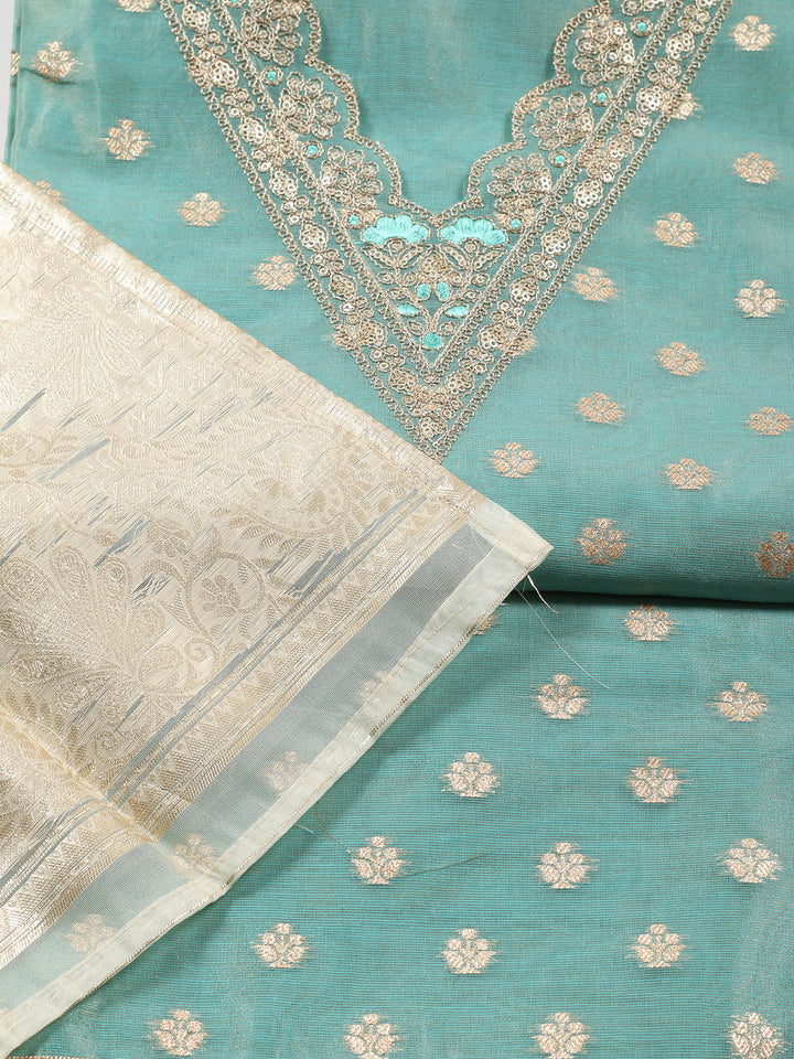 Neck Embroidered Tissue Unstitched Suit Piece With Dupatta