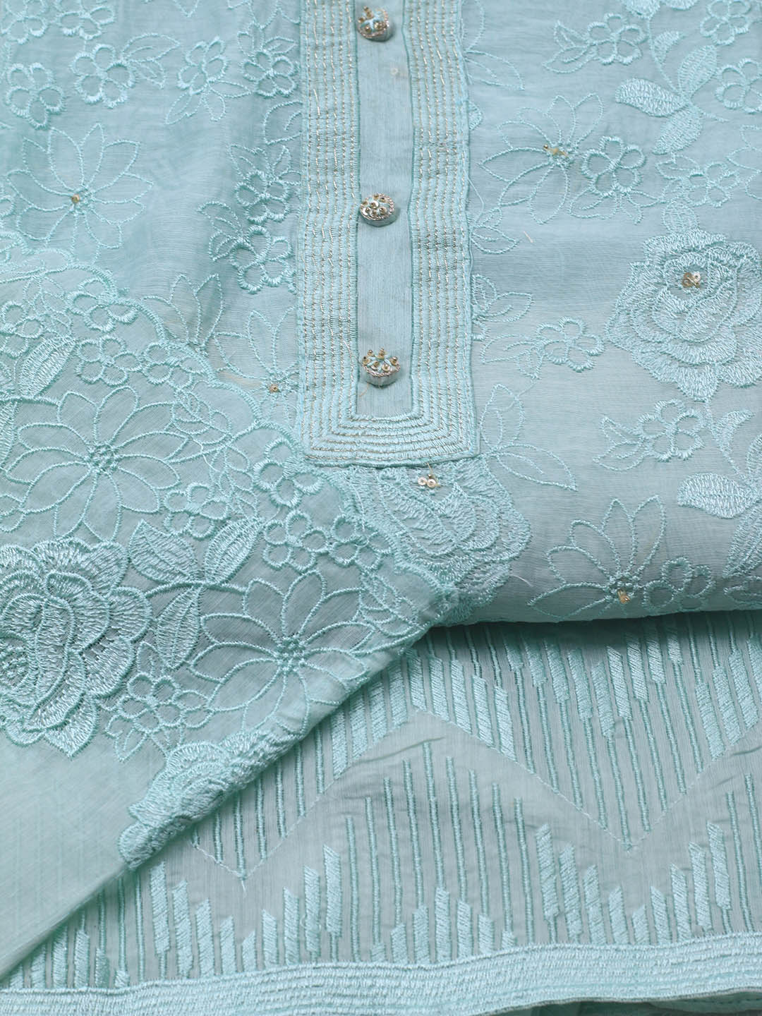 Embroidered Chanderi Unstitched Suit With Dupatta
