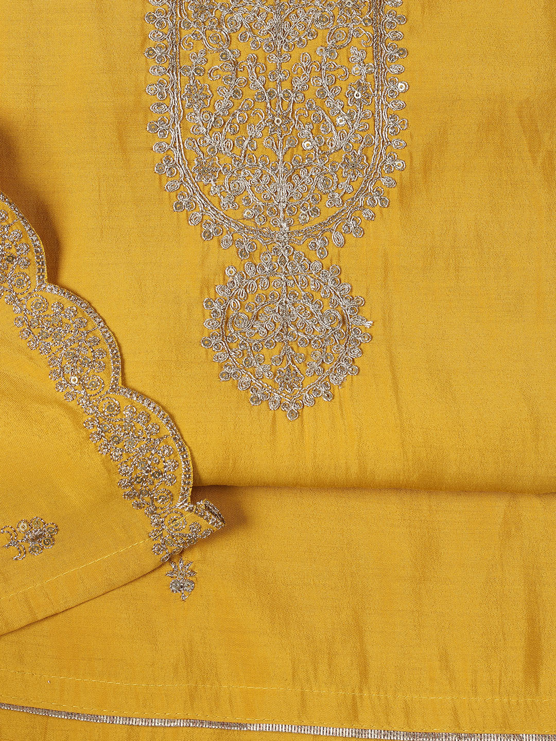 Neck Embroidered Chanderi Unstitched Suit Piece With Dupatta