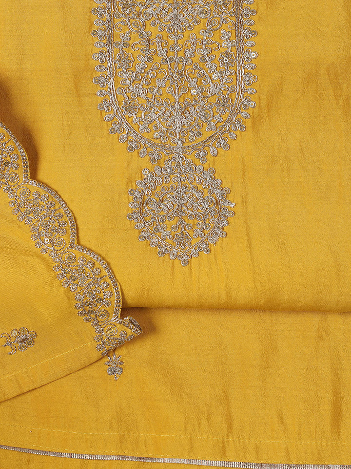 Neck Embroidered Chanderi Unstitched Suit Piece With Dupatta