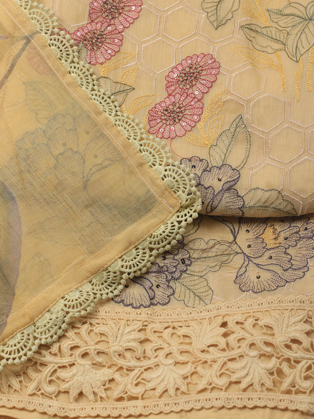Embroidered Chanderi Unstitched Suit With Dupatta