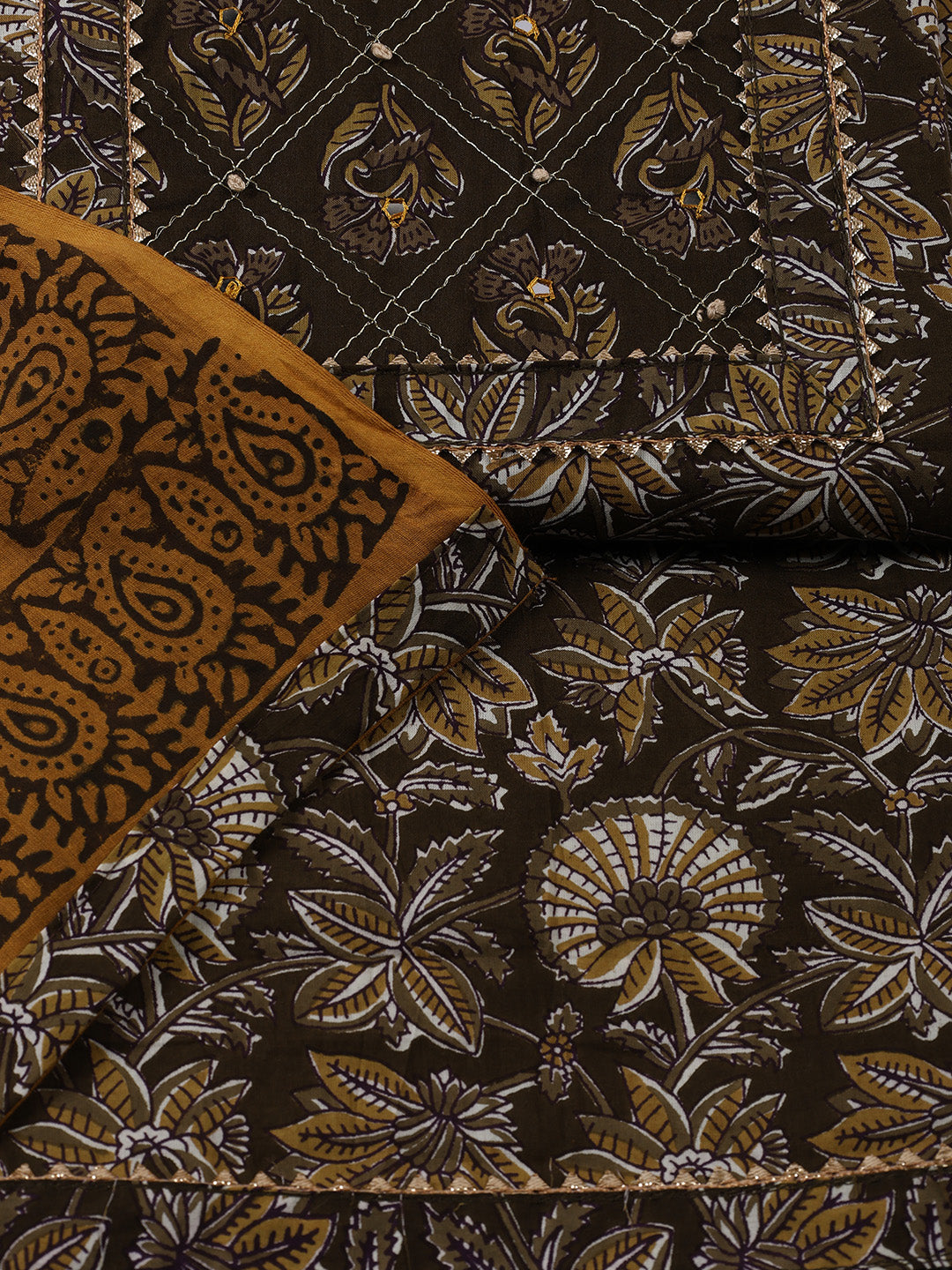 Printed Cotton Blend Unstitched Suit With Dupatta