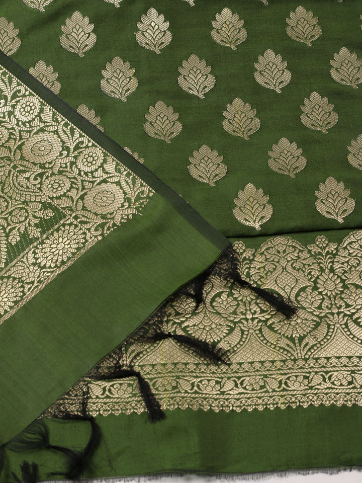 Woven Banarasi Chanderi Unstitched Suit With Dupatta