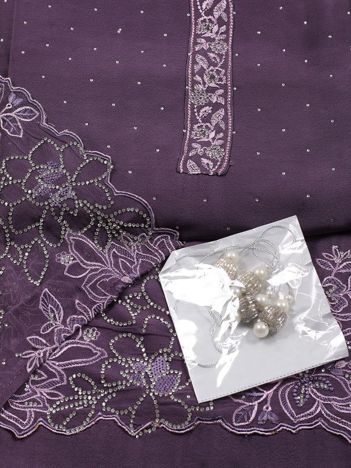 Stone Embroidery Art Silk Unstitched Suit Piece With Dupatta