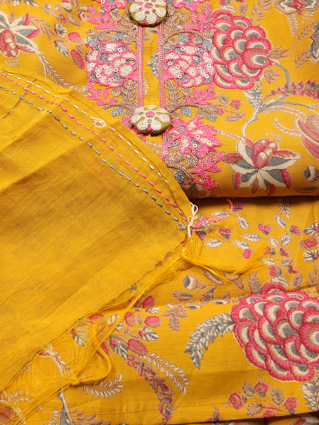 Neck Embroidered Cotton Blend Unstitched Suit With Dupatta