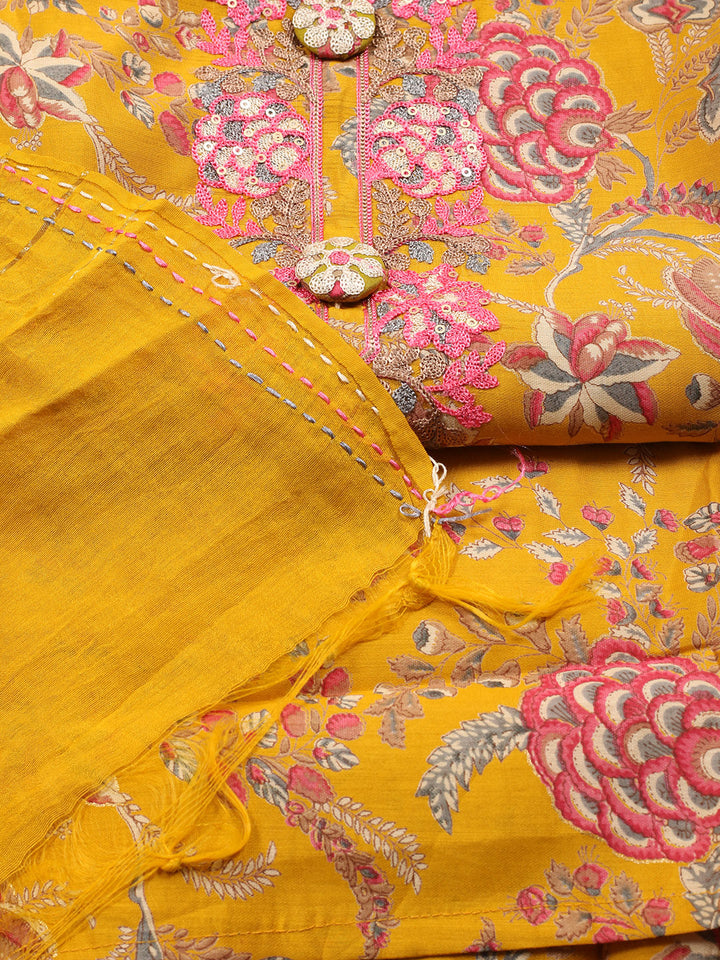 Neck Embroidered Cotton Blend Unstitched Suit With Dupatta