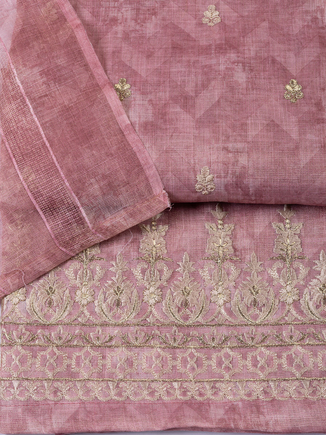 Neck Embroidered Cotton Blend Unstitched Suit With Dupatta