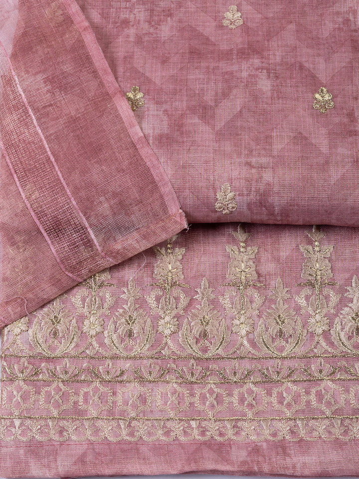 Neck Embroidered Cotton Blend Unstitched Suit With Dupatta