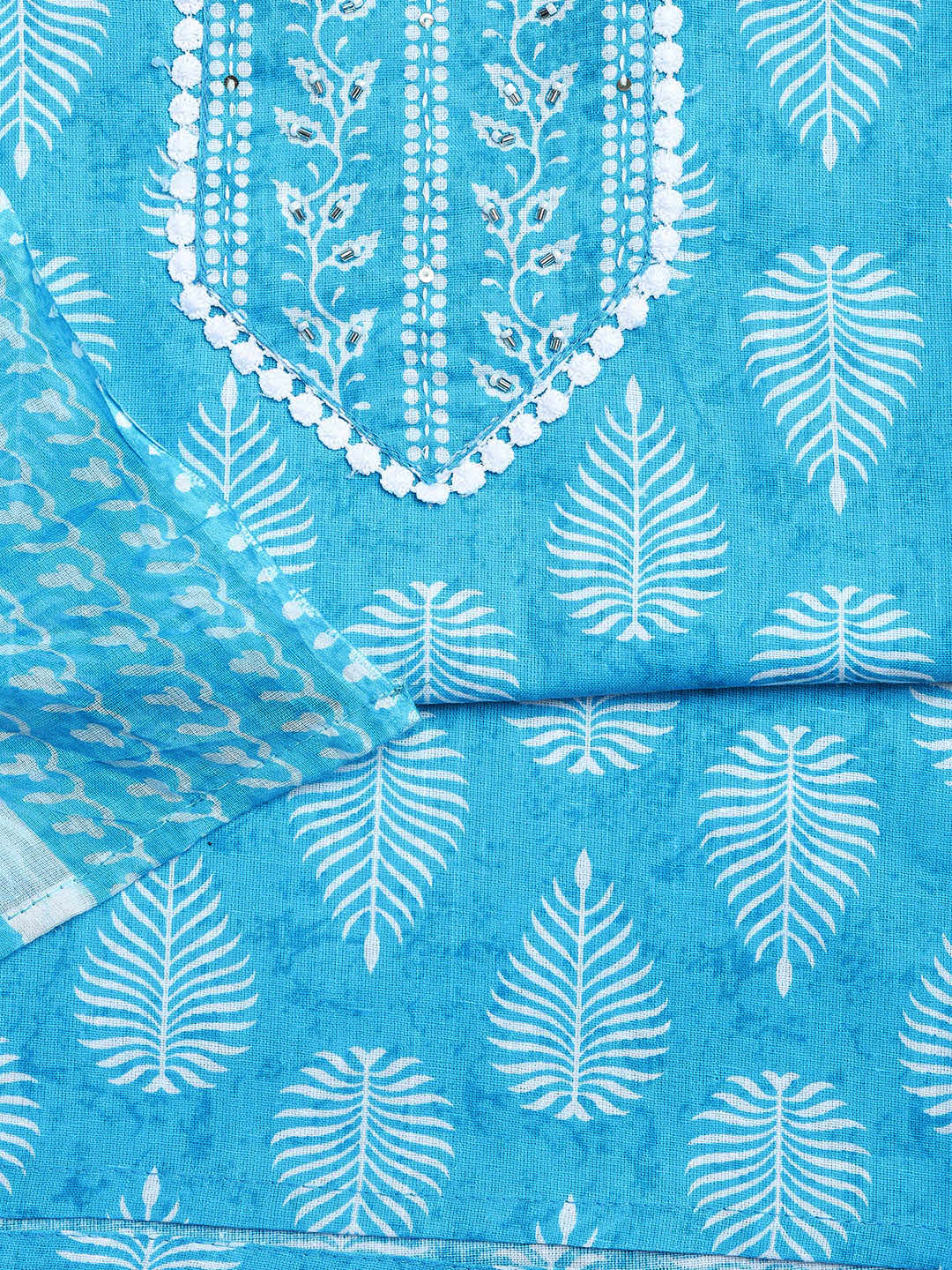 Printed Cotton Blend Unstitched Suit With Dupatta