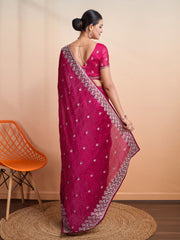 Stone Embroidery Organza Handloom Saree