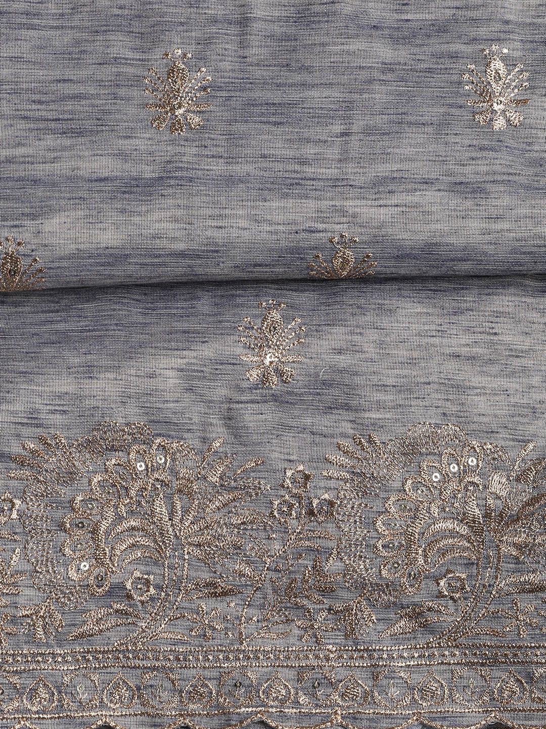 Embroidered Chanderi Unstitched Suit Piece With Dupatta