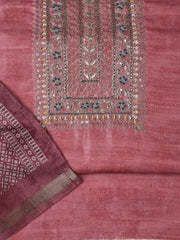 Neck Embroidery Art Tussar Unstitched Suit With Dupatta