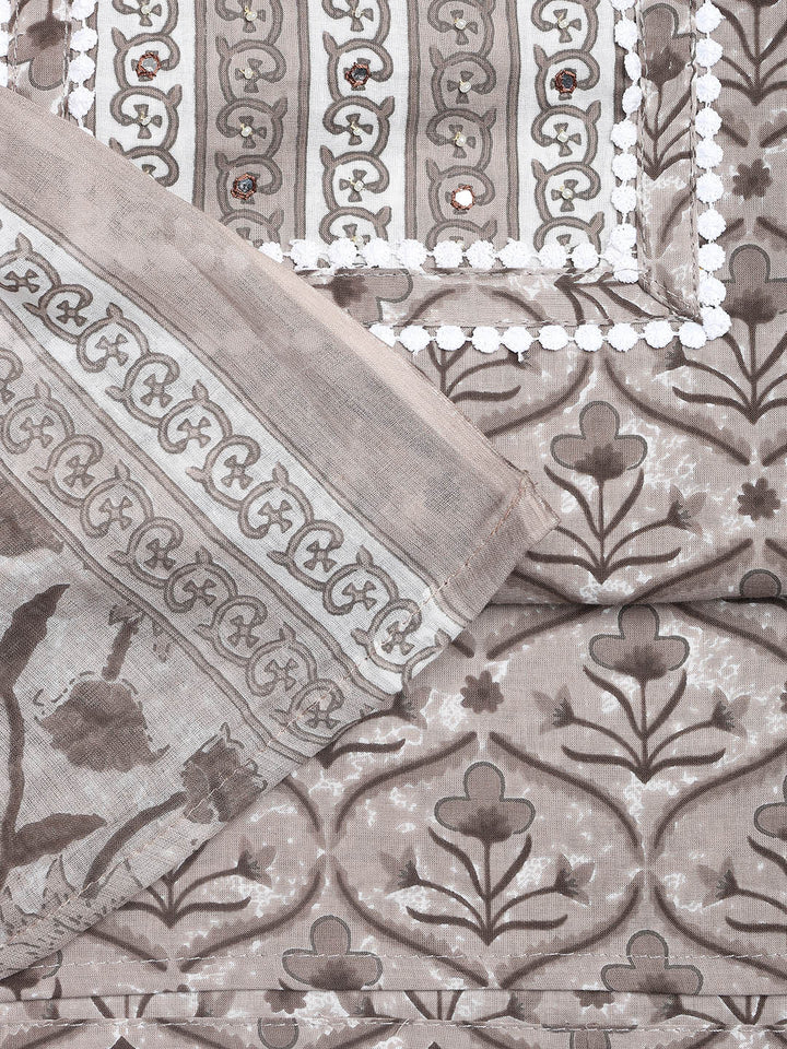 Printed Cotton Blend Unstitched Suit With Dupatta