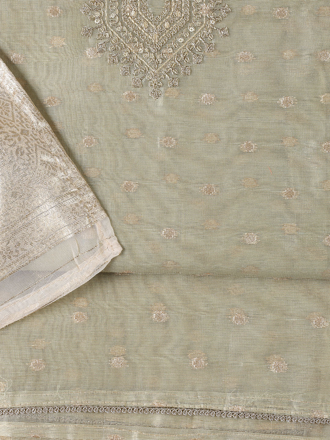 Neck Embroidered Tissue Unstitched Suit Piece With Dupatta