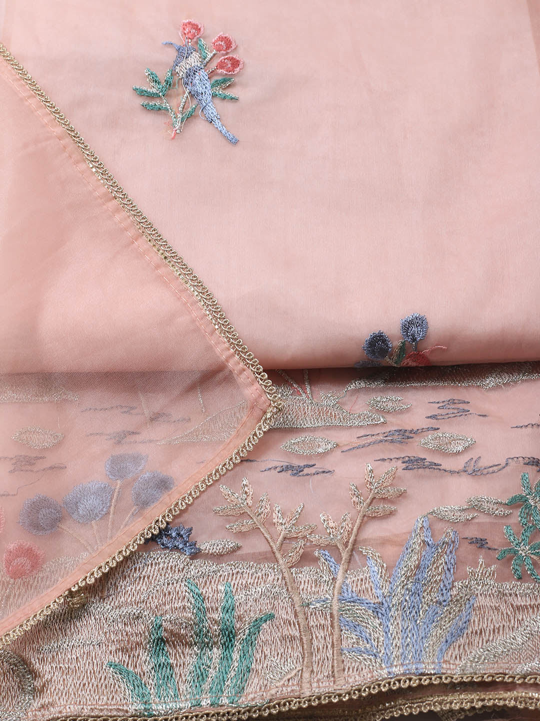Neck Embroidered Organza Unstitched Suit Piece With Dupatta