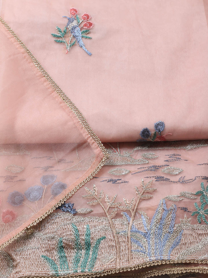 Neck Embroidered Organza Unstitched Suit Piece With Dupatta