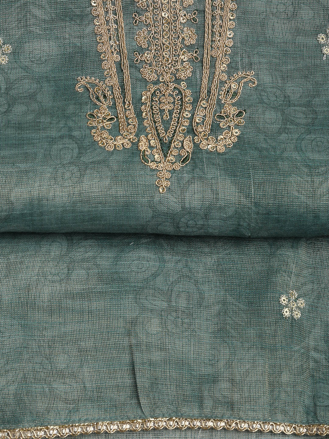 Neck Embroidery Chanderi Unstitched Suit With Dupatta
