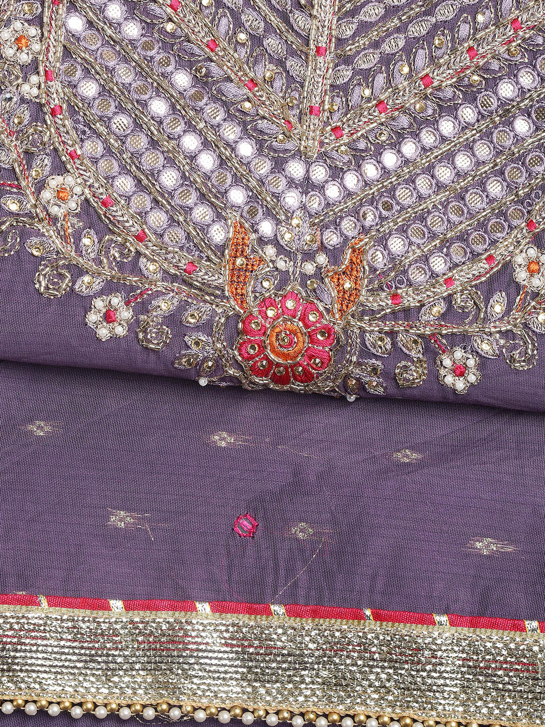 Neck Embroidery Chanderi Unstitched Suit With Dupatta