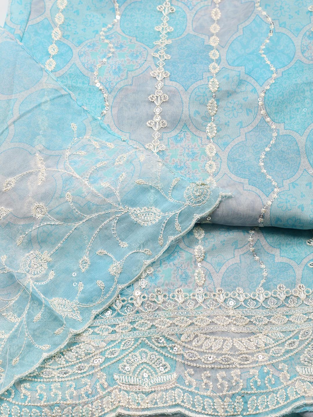 Embroidery Organza Unstitched Suit Piece With Dupatta