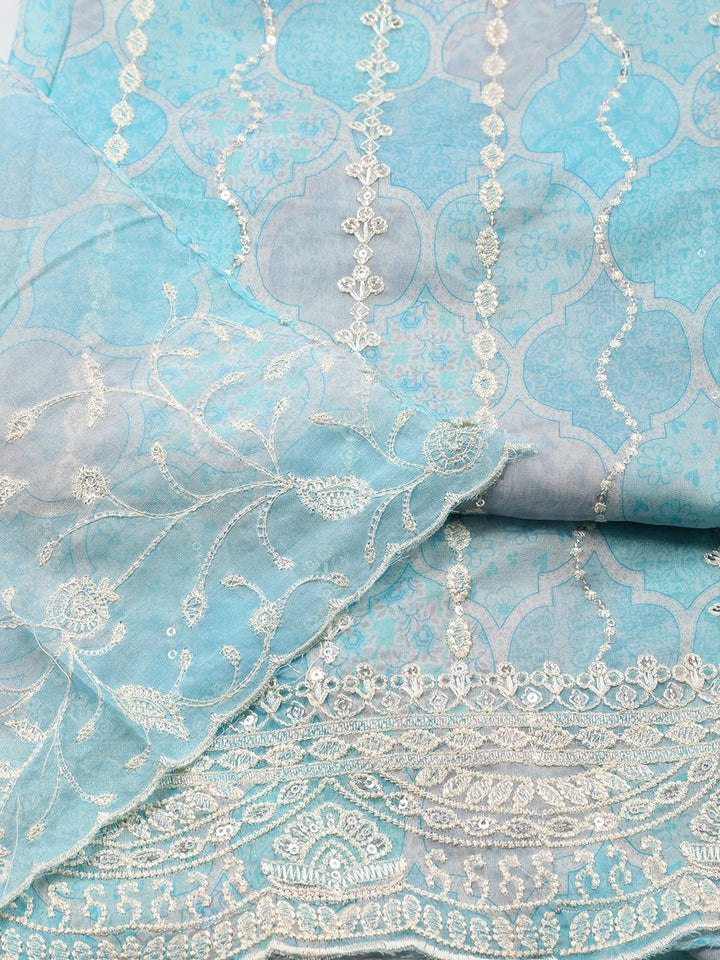 Embroidery Organza Unstitched Suit Piece With Dupatta