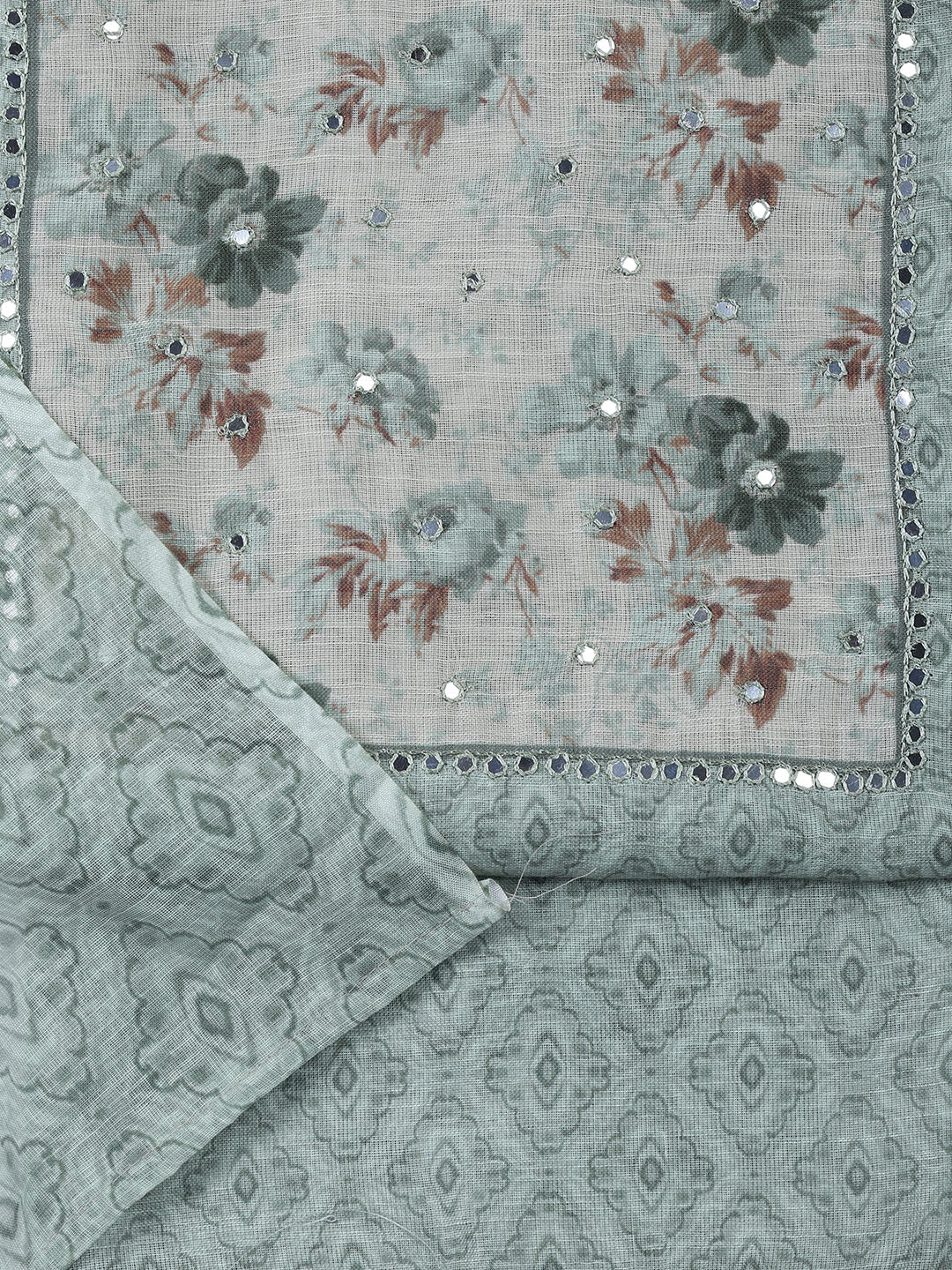 Neck Embroidered Linen Unstitched Suit Piece With Dupatta