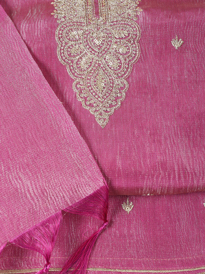 Neck Embroidered Tissue Unstitched Suit Piece With Dupatta