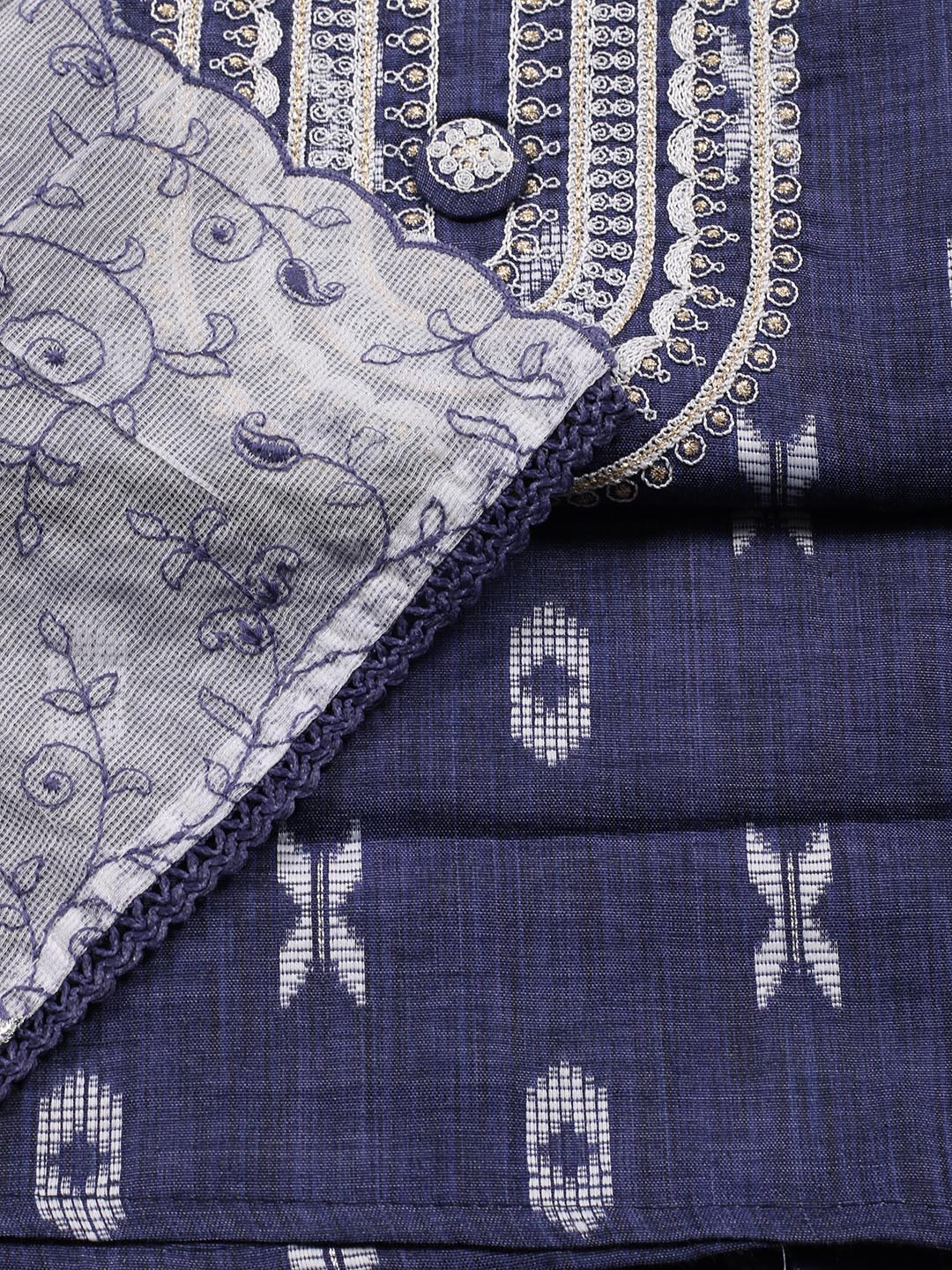 Neck Embroidered Cotton Blend Unstitched Suit Piece With Dupatta