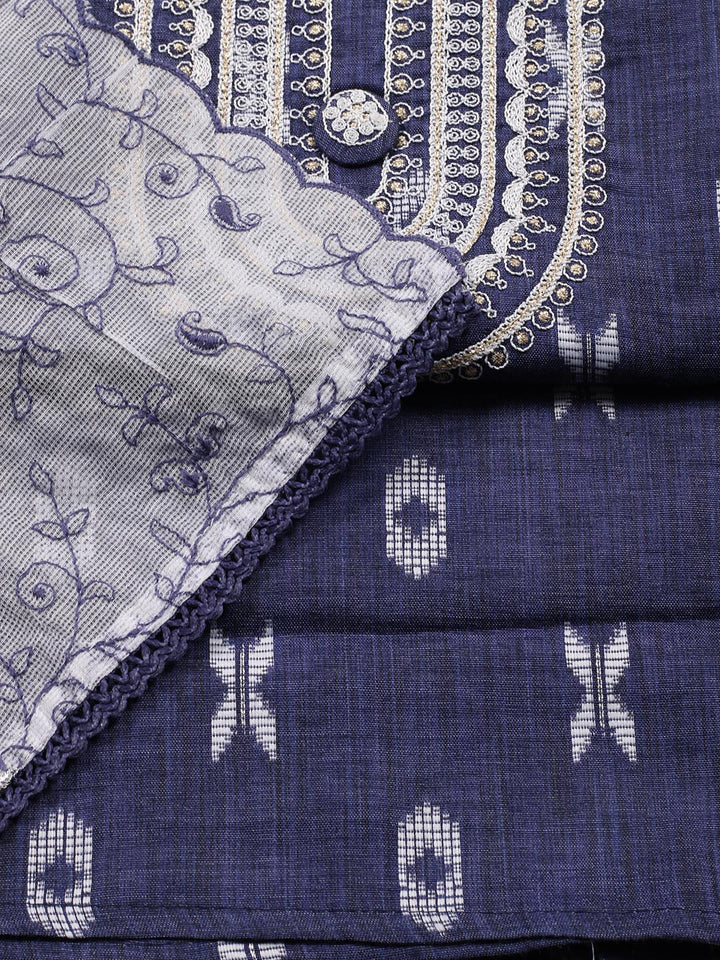 Neck Embroidered Cotton Blend Unstitched Suit Piece With Dupatta