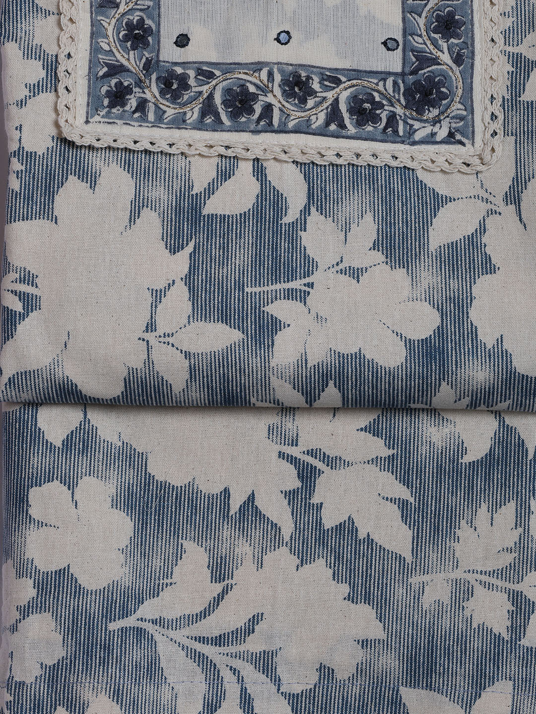 Neck Work Cotton Blend Unstitched Suit With Dupatta