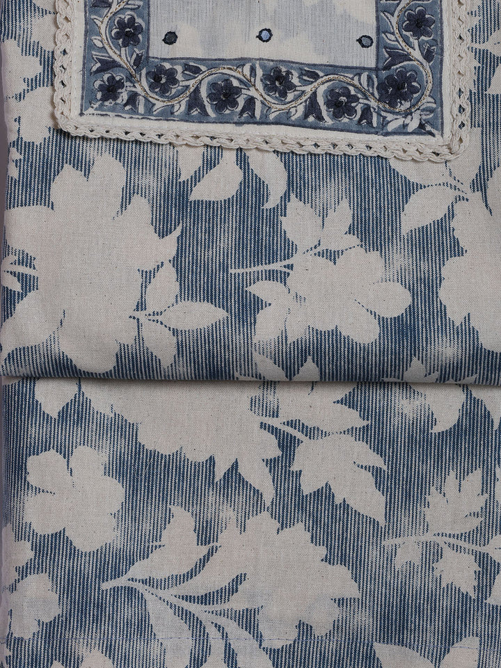 Neck Work Cotton Blend Unstitched Suit With Dupatta