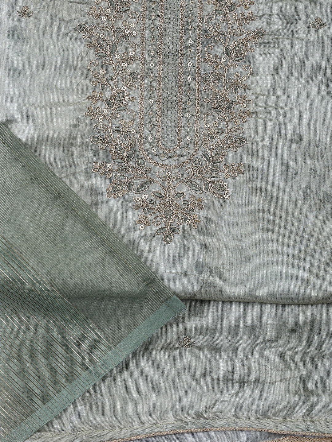 Neck Embroidered Tissue Unstitched Suit With Dupatta