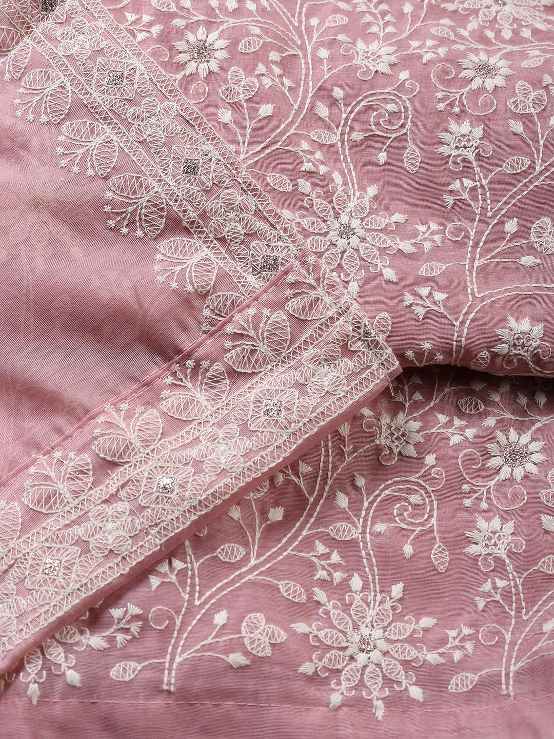 Embroidered Chanderi Unstitched Suit With Dupatta