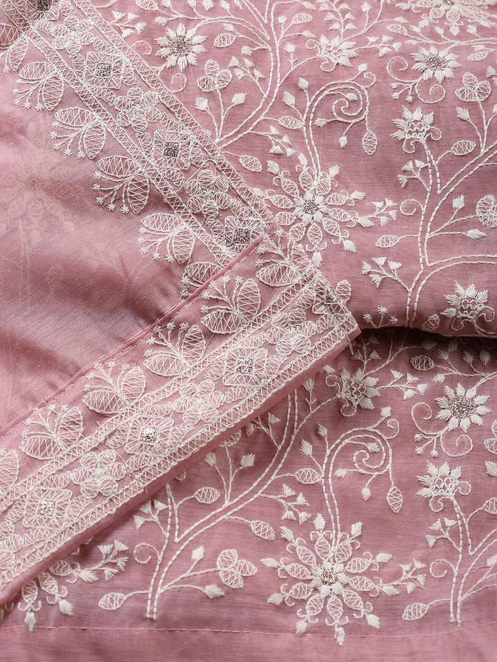 Embroidered Chanderi Unstitched Suit With Dupatta